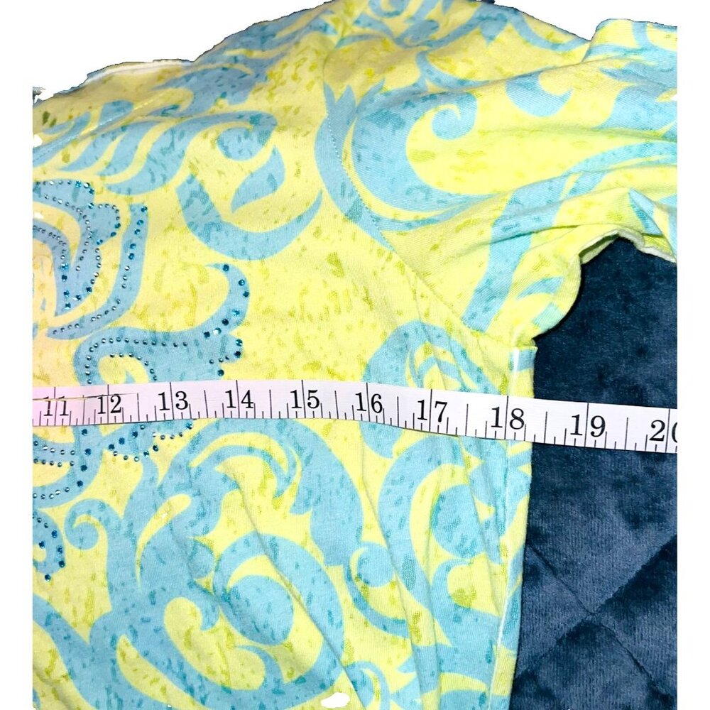 B.L.E.U. - Women's PL Tunic Yellow Blue Brocade Print Burnout with Blue Sparkles - Picture 11 of 12